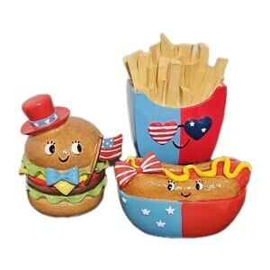 Patriotic Americana Summer Food Figurines Set of 3 Red White Blue July 4th Decor